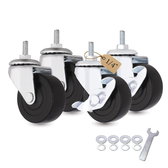 2 Inch Caster Wheels, 1/4 Inch Threaded Stem Swivel Casters with Brake, Quiet Rolling PVC Wheels for Furniture, Small Trolley, Utility Cart and Cabinet (Pack of 4 by )