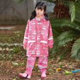 thumbnail image 2 of Children‘s Boys Girls Dinosaur Rainbow Printed Button Rain Jacket Hooded Windproof Raincoat, 2 of 7
