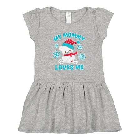 

Inktastic Polar Bear My Mommy Loves Me in Santa Hat with Snowflakes Gift Toddler Girl Dress