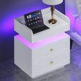 thumbnail image 3 of 4ever2buy Led Nightstand Set of 2 with Charging Station, Modern Night Stand Set 2 with LED Light, Bedside Tables with 2 Drawers, End Table for Bedroom，White, 3 of 8