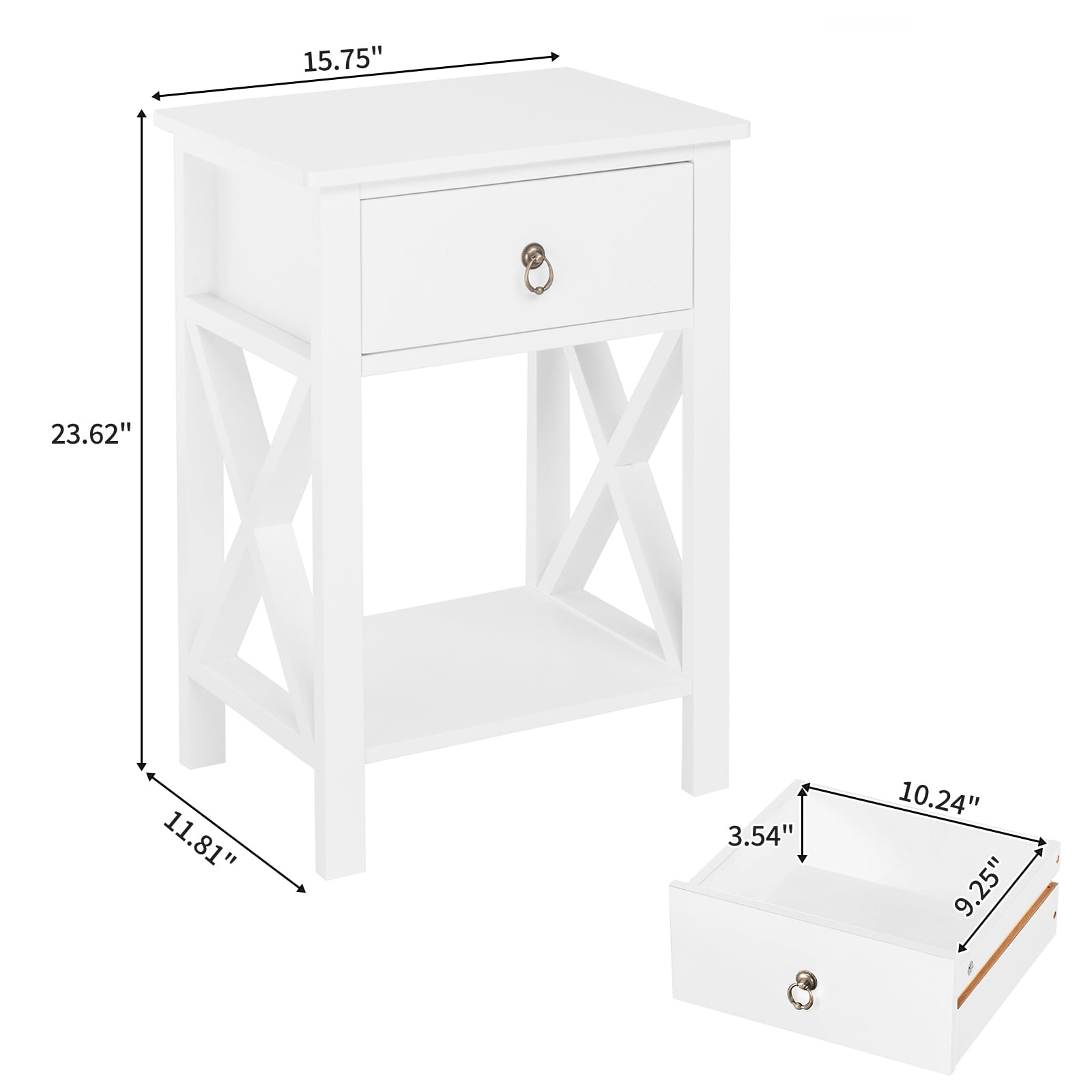 Zimtown White Bedside Nightstand End Sofa Table with Drawer and Shelf for Storage