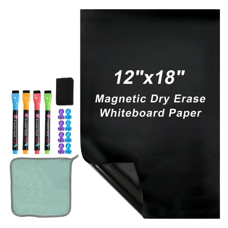 Uxcell 12"x18" Self Adhesive Magnetic Dry Erase Blackboard Paper Set, Black