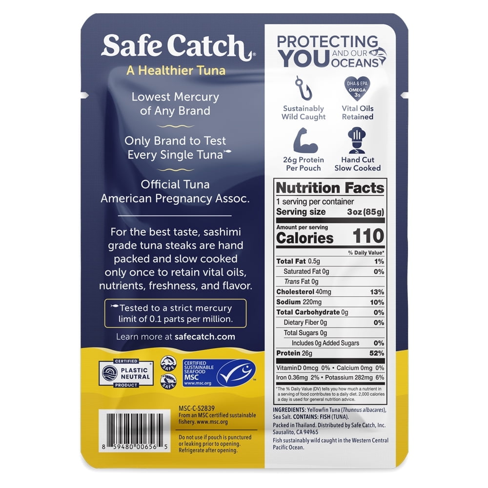 (2 pack) Safe Catch Wild Ahi Yellowfin Tuna, 3 oz Pouch – Mercury Tested Wild Tuna with 26g Protein