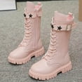 thumbnail image 2 of Miluxas Girls Combat Boots Lace up Side Zipper PU Leather Waterproof Mid Calf Riding Winter Boots for Toddler/Little Kid/Big Kid Pink 10-10.5Years, 2 of 9