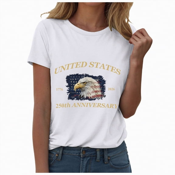 Duqingm 251th Anniversary Usa Shirt Independence Day POROPL T Shirts for Women,Cotton Womens Graphic Tshirts Crewneck Short Sleeve Shirt White,S