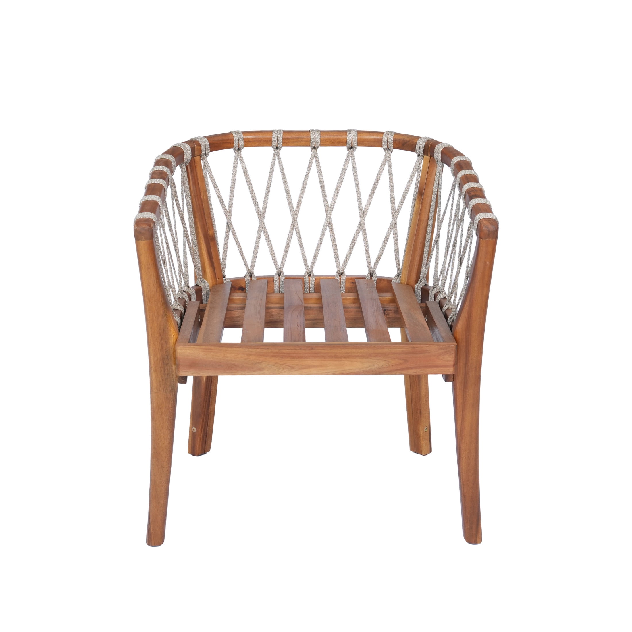 Christopher Knight Home Wood Patio Dining Chairs with Rope Weave and Cushions, Teak+Beige, Set of 2