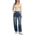 thumbnail image 2 of Women's Square Neck Tops Long Sleeve Shirred Fitted Stretch Casual Basic Blouse L Gray Beige, 2 of 6