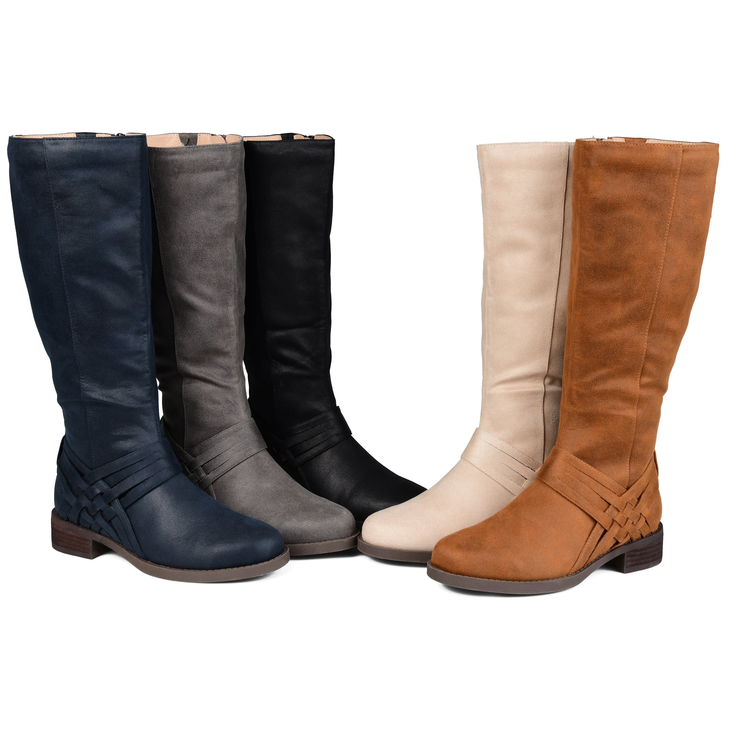 Brinley Co. Womens Extra Wide Calf Weave Detail Riding Boot