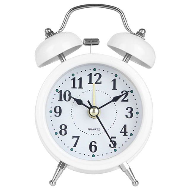 Reloj despertador Retro Twin Bell Mesa de escritorio de metal Reloj analógico Silencioso con luz nocturna para oficina en casa, Blanco Kearding EL000911-03B