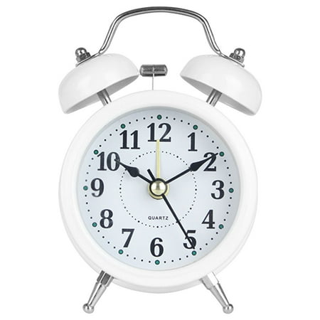 

Alarm Clock Retro Twin Bell Metal Desk Table Analog Clock Silent with Night Light for Home Office White