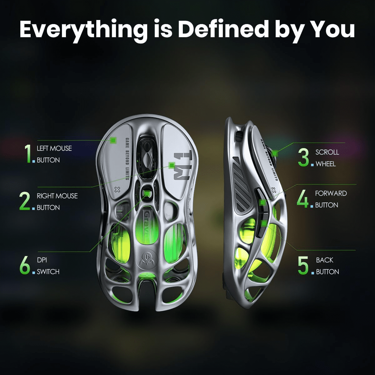 GravaStar M1 Lightspeed Wireless Gaming Mouse, Silver,Magnesium Alloy Material