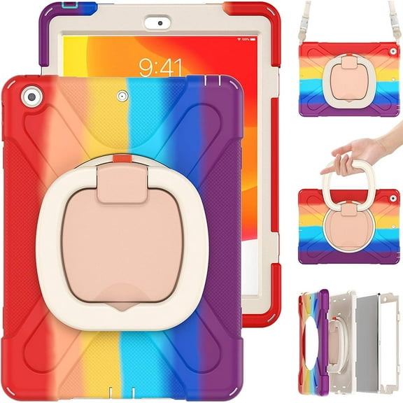 iPad Air2 iPad 5 iPad 6 Case 6th/5th Gen 9.7'' 360°Rotatable Stand with Shoulder Strap Handle Pencil Holder Heavy Duty Shockproof Silicone Protective Case