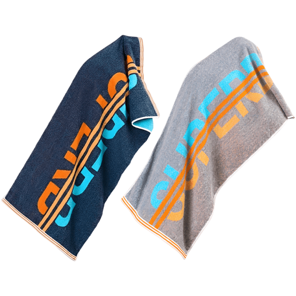 2 Pack Cotton Bath Towels Set, 15.7 x 35.4 in Extra Long Towel for Men, Soft & Highly Absorbent Jacquard Weave, Quick Dry Adult Bath Towel, Gray and Blue