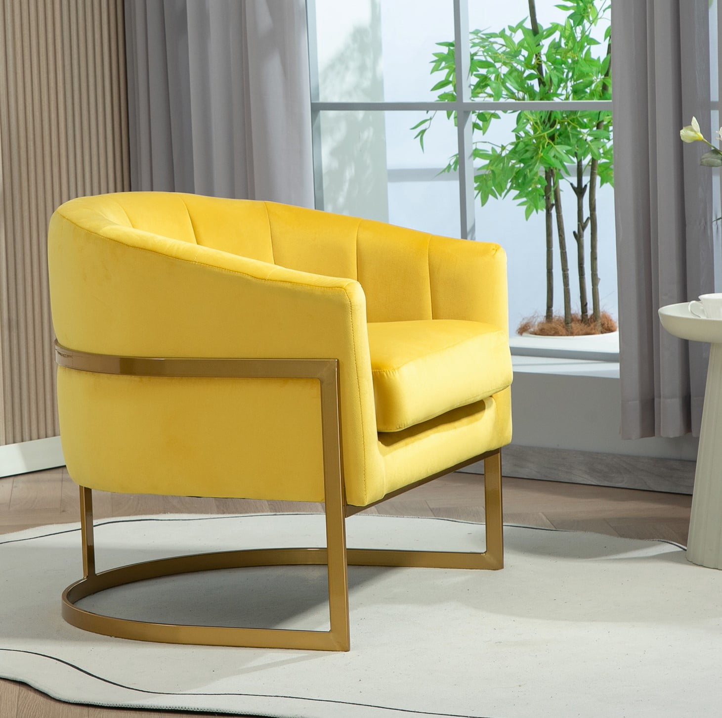 US Pride Furniture Modern Accent Armchair Luxury Gold Frame and Multi-colored Velvet Material Infuse Elegant Flair Yellow