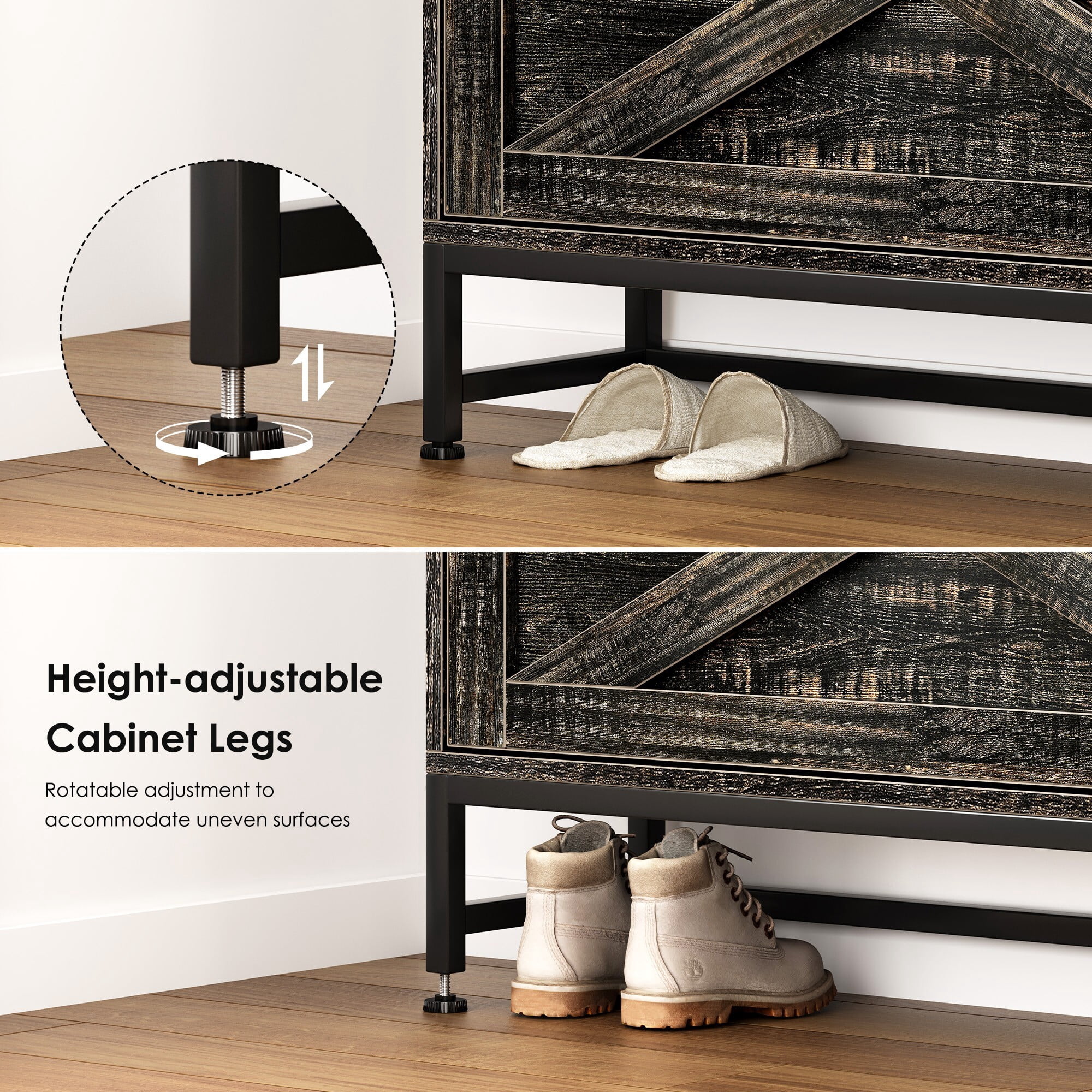 AENKYO Narrow Rustic Shoe Cabinet with Flip Drawers, 3-Tier Entryway Shoe Organizer, Charcoal gray