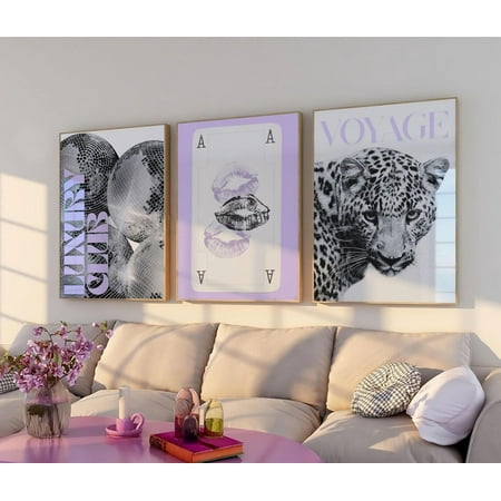 UNFFRAMED Lavender Leopard Gallery Wall Art Set Trendy Fashion Stylish Posters Decor Office Aesthetic Cool Wall Art Fashion Magazine Luxury Club Set 3 Prints 8x12