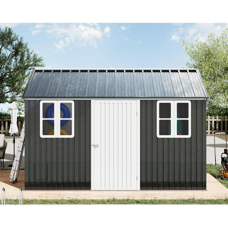 Jocisland 12x10.3x8.2 ft Galvanized Steel Outdoor Storage Shed