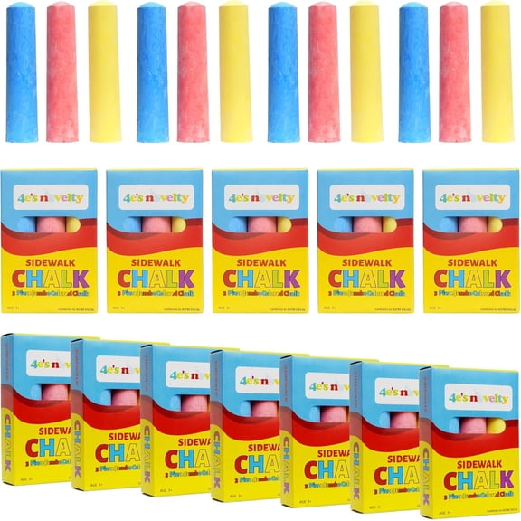 4E's Novelty 12 Sidewalk Chalk Party Favor Boxes, 3 Jumbo Chalk Sticks In Each Box for Kids