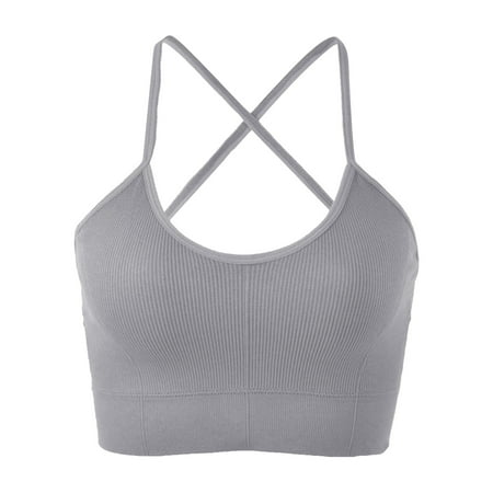 

PhoneSoap Women s Sports Bra Padded Crossback Bustier Without Underwire Spaghetti Straps Fitness Bra Push Up Stretch Longline Sports Bra Top For Yoga Gym Gray One Size