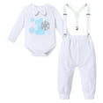 thumbnail image 2 of IBTOM CASTLE Toddler Baby Boy Winter Snowflake 1st Birthday Outfits Set Long Sleeve Romper Long Pants Suspenders Crown Fall Winter Clothes for Cake Smash Photo Props 1 Year White & 4pcs, 2 of 8