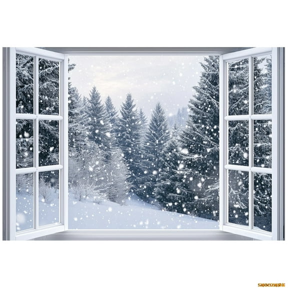 Winter Snow Forest Window Backdrop Living Room Wall r Kid Family Portrait Photography Background Photostudio Photoshoot Prop