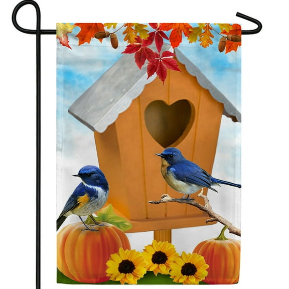 America Forever Birdhouse Garden Flag, 12.5 x 18 inches Double Sided, Blue Bird Pumpkin Fall Leaves Sunflower, Fall Autumn Seasonal Decorative Outdoor Flag for Yard, Lawn, and Garden