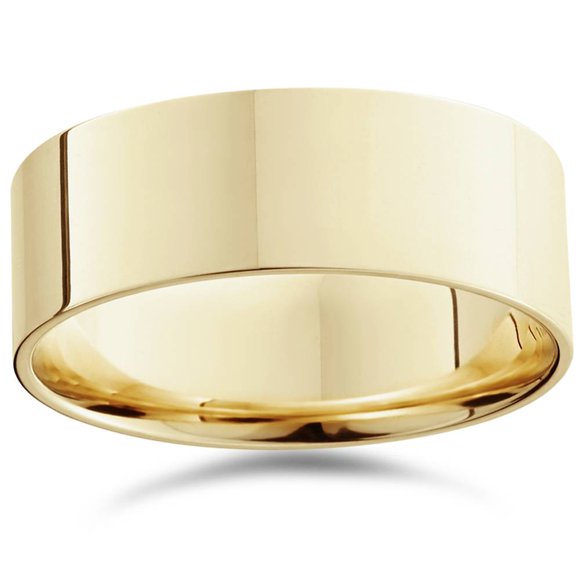 Men's 8mm Flat High Polished Wedding Band Ring Solid 14K Yellow Gold