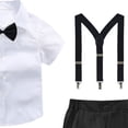 thumbnail image 5 of Boys formal Outfit 4pcs Sets Short Sleeve Dress Shirt Adjustable Suspender Shorts Bow Tie for 2-14 Years Black-B, 5 of 6