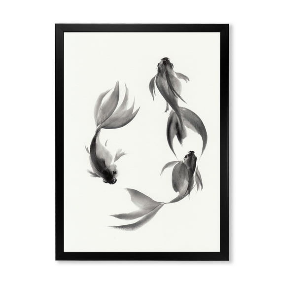 Designart 'Black and White Vintage Fish III' Nautical & Coastal Framed Art Print