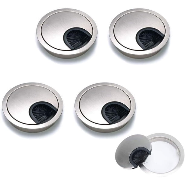 Elegante pasacables para escritorio en plata cepillada, aleación de zinc diseñada para mayor durabilidad, organizador de cables que simplifica la gestión de cables, tapas extraíbles para facilitar