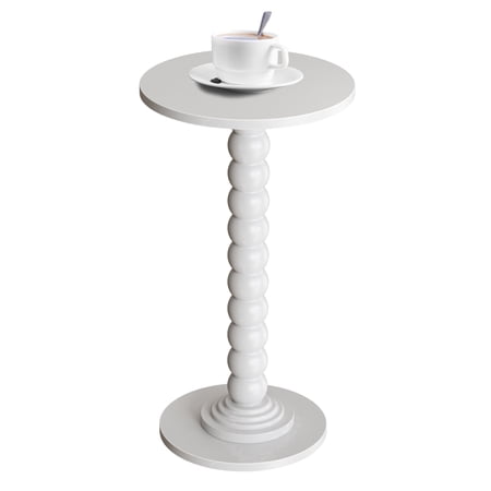 EDX Round Side Table - Solid Wood Leg Small Drink Table for Living Room Bedroom Office,White
