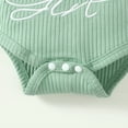 thumbnail image 7 of Kucnuzki Newborn Baby Girls Spring Outfits 6-12 Months Clothing Sets Summer Ruffle Short Sleeves Knit Top Letter Romper Top Floral Pants Flared Pants with Headband 3pcs Green, 7 of 7