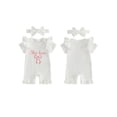 thumbnail image 2 of BemeyourBBs She‘s Here Baby Girls Spring Summer Fall Clothes Newborn Baby Girl Hospital Going Home Outfit Waffled Romper Bow Letter Print Ruffle Short Sleeve One Piece Jumpsuit with Headband, 2 of 9