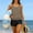 Brown, variant on pstuiky Womens Swimsuit Solid Color Crew Neck Adaptable Two Piece Bathing Suits Swim Suit Women Workout Two-Piece Sets Chest Support with Boy Shorts Swim Dress