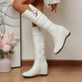 thumbnail image 2 of NOKIO Women'S Stylish High Shaft Winter Boots Ladies Fashion Solid Color Leather Belt Buckle Cotton Boots Plush Wedge Heel Thick Soled Long Boots Women'S Plush Slip-On House Shoes, 2 of 9