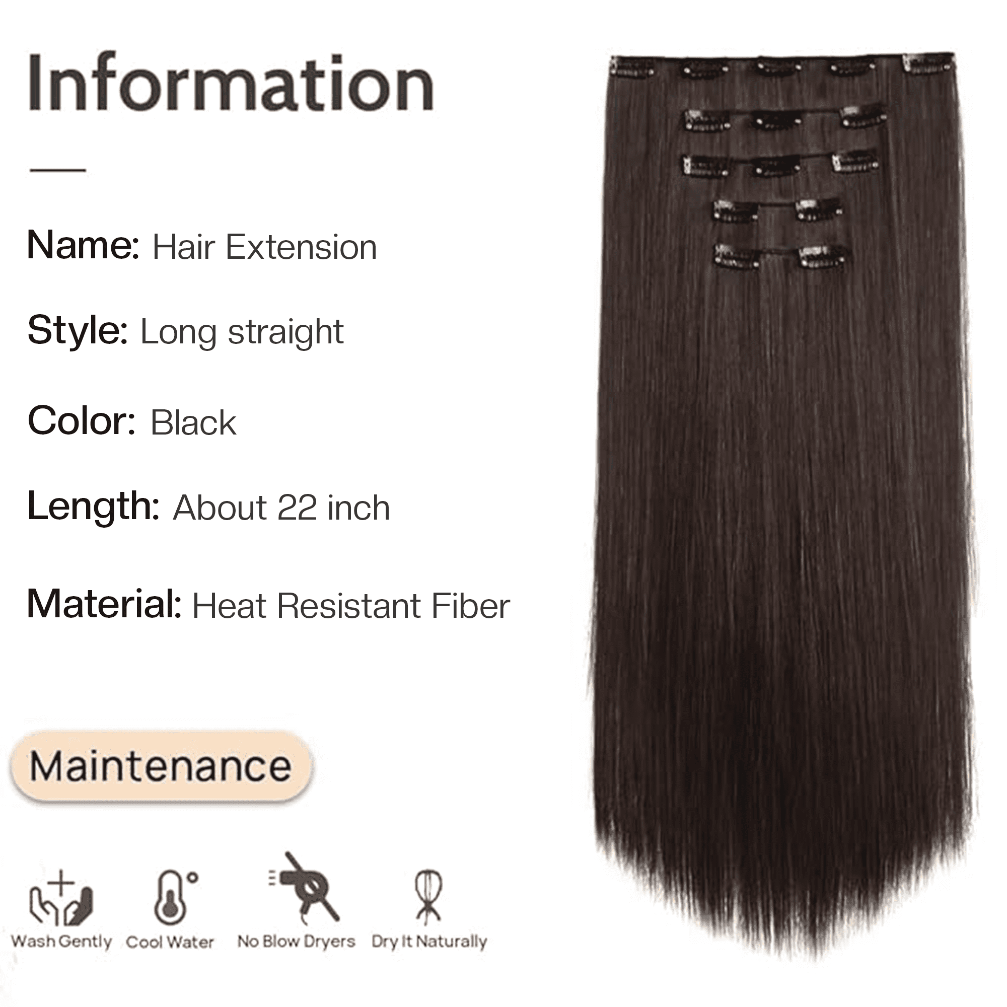 Morovan Elegant 22"(56cm) Longest Straight Natural brown 3/4 Full Head One Piece 5 Clips Clip in Hair Extensions