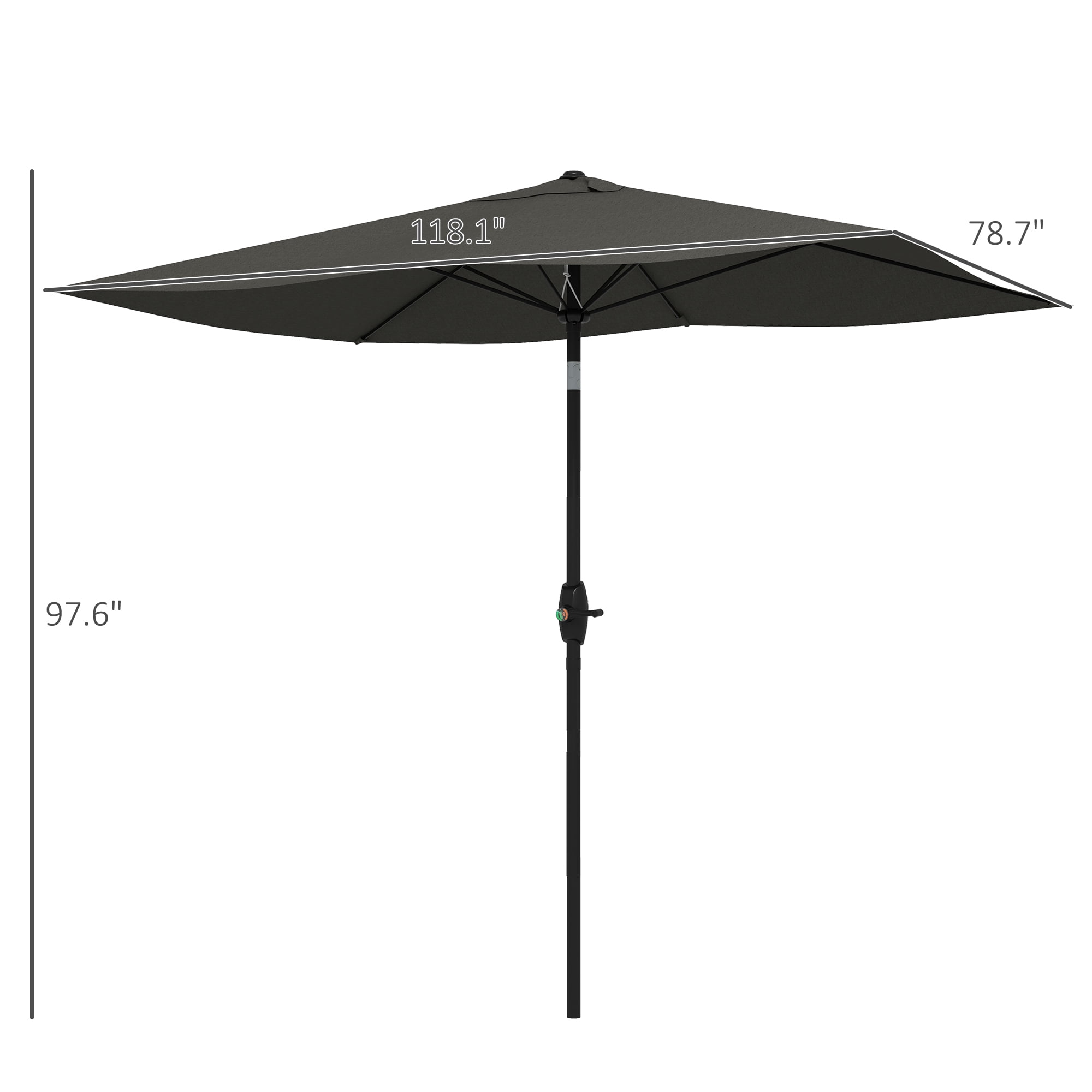 Outsunny 6.5' x 10' Patio Umbrella w/ Crank and Push Button Tilt, Gray