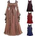 thumbnail image 1 of Vestido medieval vintage con cuello cuadrado y cintura de encaje con manga acampanada, disfraz de Halloween # fyfs1982125, 1 of 3