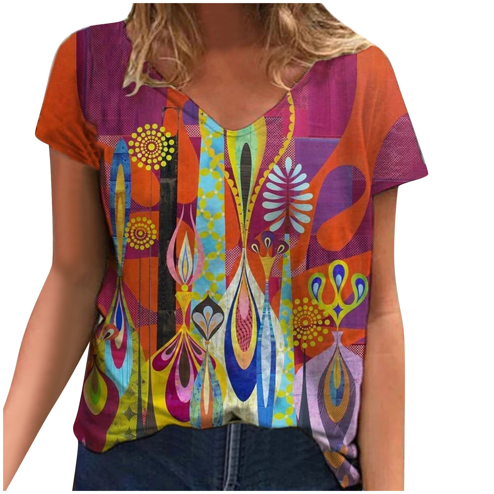 V-Neck Tops Tee T-Shirt Blouse Woman 