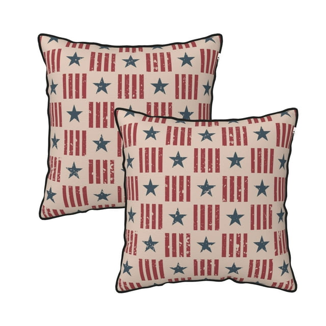 DouZhe Velours Décoratif Coussin Couvre Ensemble de 2, Cushion Cover Carré Doux avec Fermeture Éclair Invisible Drapeau Américain Rétro Impression Patriotique, 18 "X 18"
