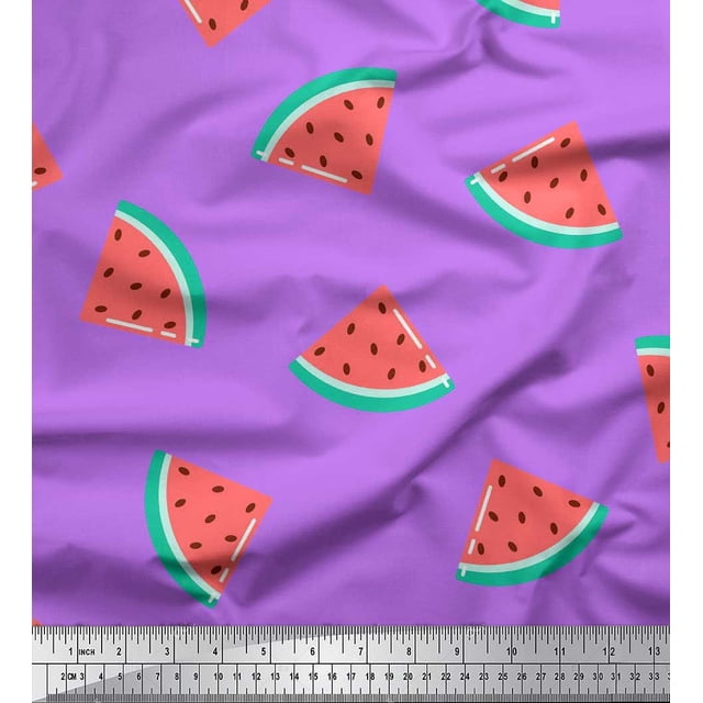 Soimoi Purple Poly Georgette Fabric Watermelon Fruits Fabric Prints By Yard 42 Inch Wide
