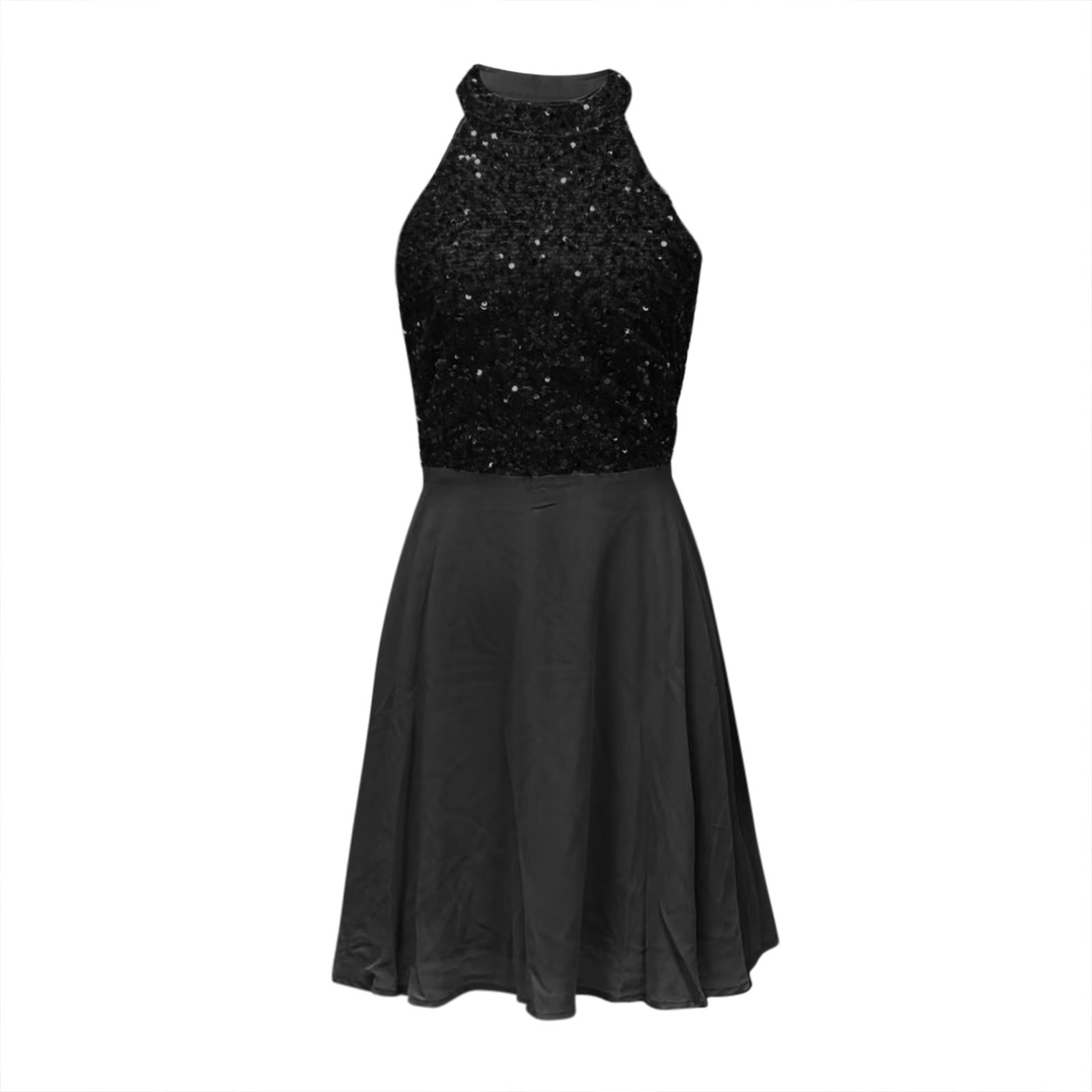 JGGSPWM Sequin Prom Dress for Women Halter Sleeveless Slim Skirt Dress Party Night Elegant Wedding Bridesmaid Dresses Black XL