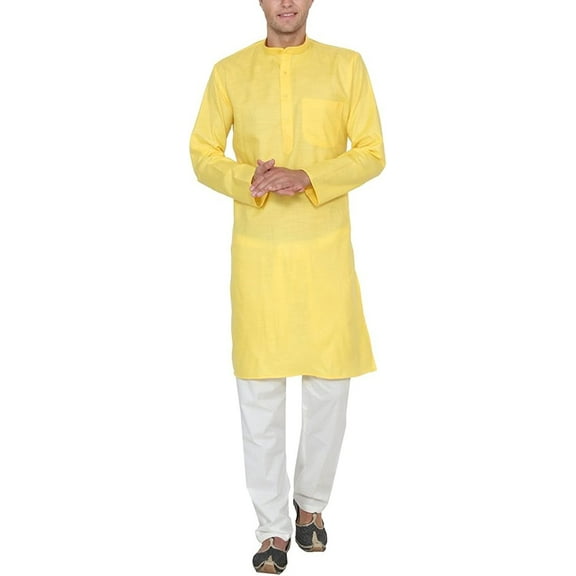 Royal Kurta Men's Cotton Blend Kurta Churidar (Yellow)