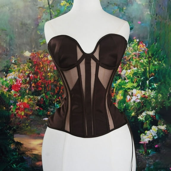 Lace Corset for Women Boned Corset Embroidery Overbust Corsets Top Women's Court Vintage Corsets Tank Top Gothic Waist Trainer Cincher Shapewear Breathable Buckle Lace up Corset Coffee L