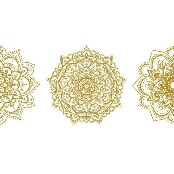 Half Mandala Wall Decal Boho Mandala Wall Sticker Hippie Mandala Vinyl Wall Decals Flower Wall Stickers Headboard Wall Decoration (Gold)