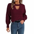 thumbnail image 2 of Duoif Sweaters for Women Trendy Women's Casual Long Sleeve Sweaters Choker Neck Cut Out Fall Pullover Sweaters Oversized Drop Shoulder Knit Tops Women's Sweaters Womens Tops Red S, 2 of 9