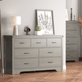 thumbnail image 2 of Farmhouse 7 Drawer Dresser for Bedroom, 51" Wide Chest of Drawers, Wooden Dresser TV Stand, Storage Dressers Organizer for Bedroom, Living Room, Hallway, Gray, 2 of 8