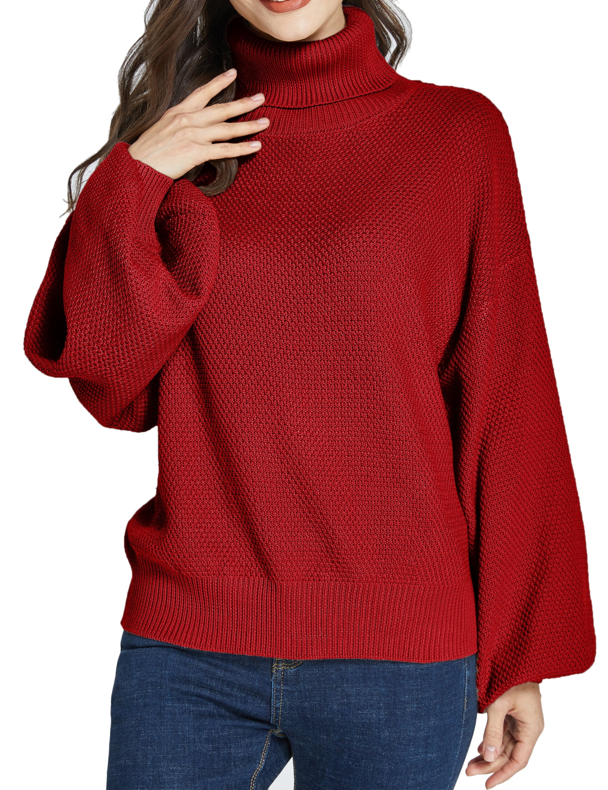 SSLR Oversized Sweaters for Women Turtleneck Sweater Drop Shoulder Knit