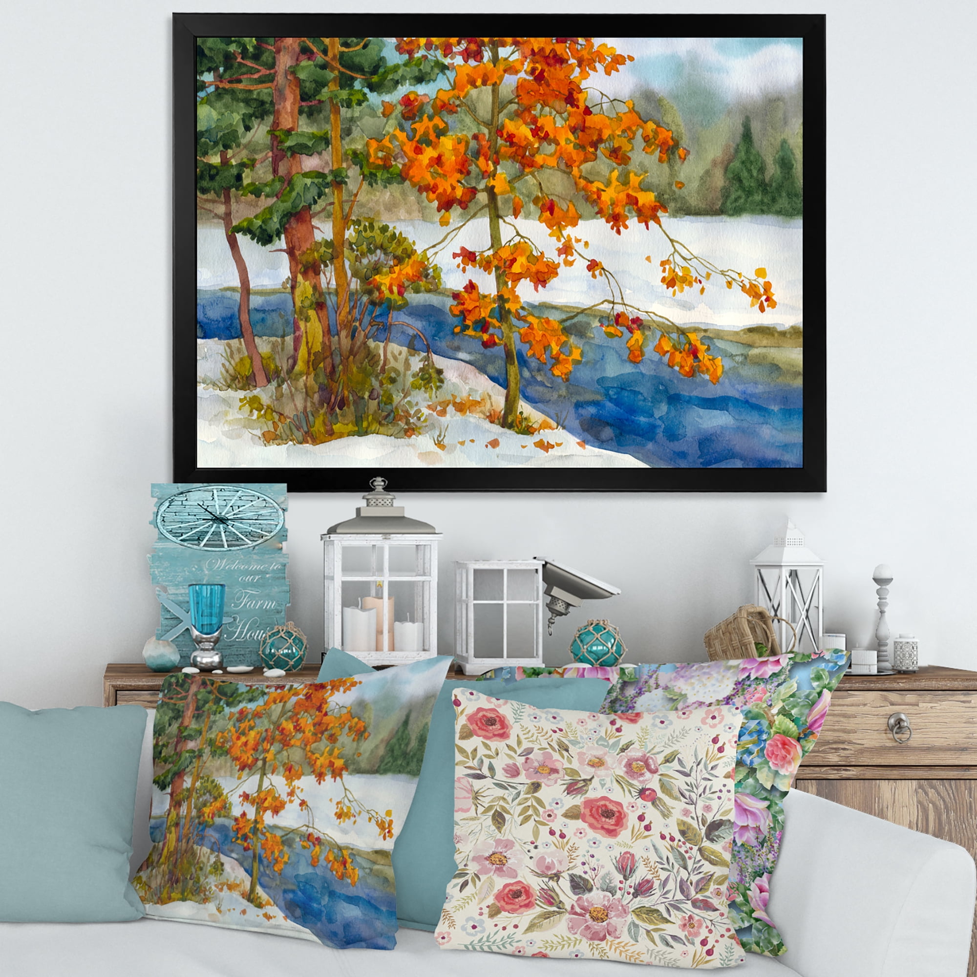 Designart 'Stream Through The Winter Forest I' Lake House Framed Art Print