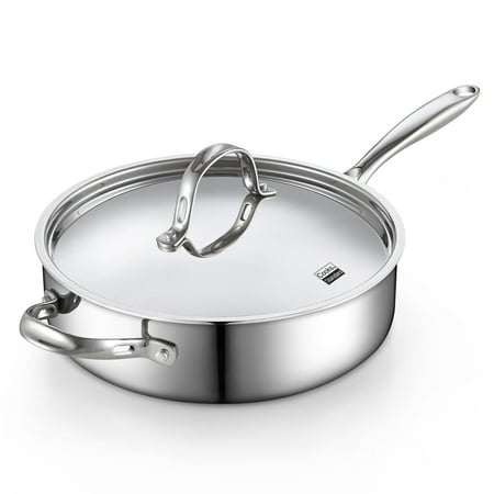 Cooks Standard Multi-Ply Clad Stainless Steel Deep Saute Pan, 4-Quart Jumbo Cooker with Helper Handle, Induction Frying Pan Skillet with Lid Heavy Duty Cookware